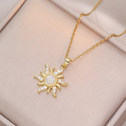 Opal Sun Pendant Necklace