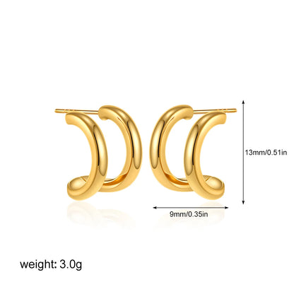 Geometric Gold & Silver Bilayer Stud Earrings – Irregular Metal Texture for Women