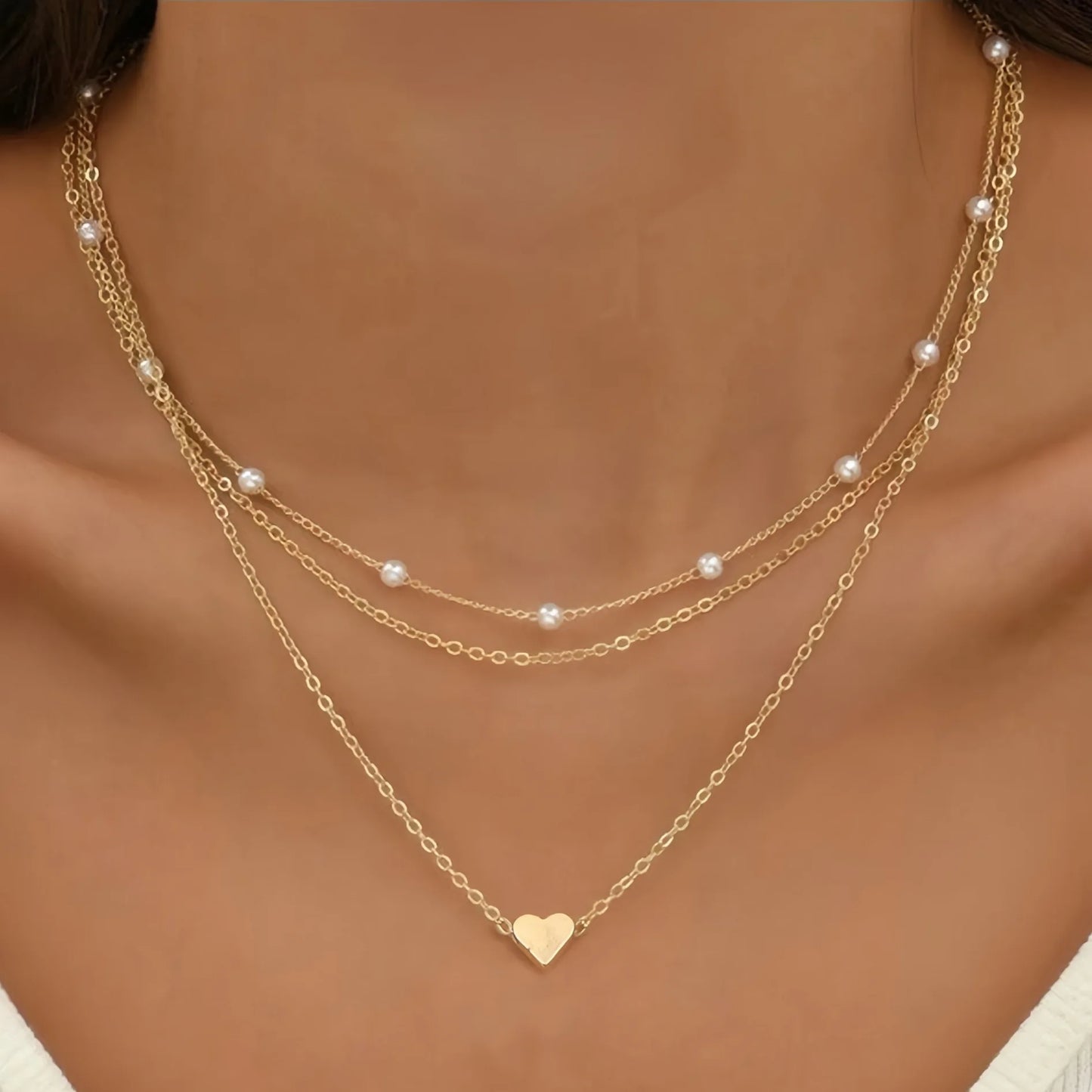 Elegant Pearl & Heart Pendant Double-Layer Necklace