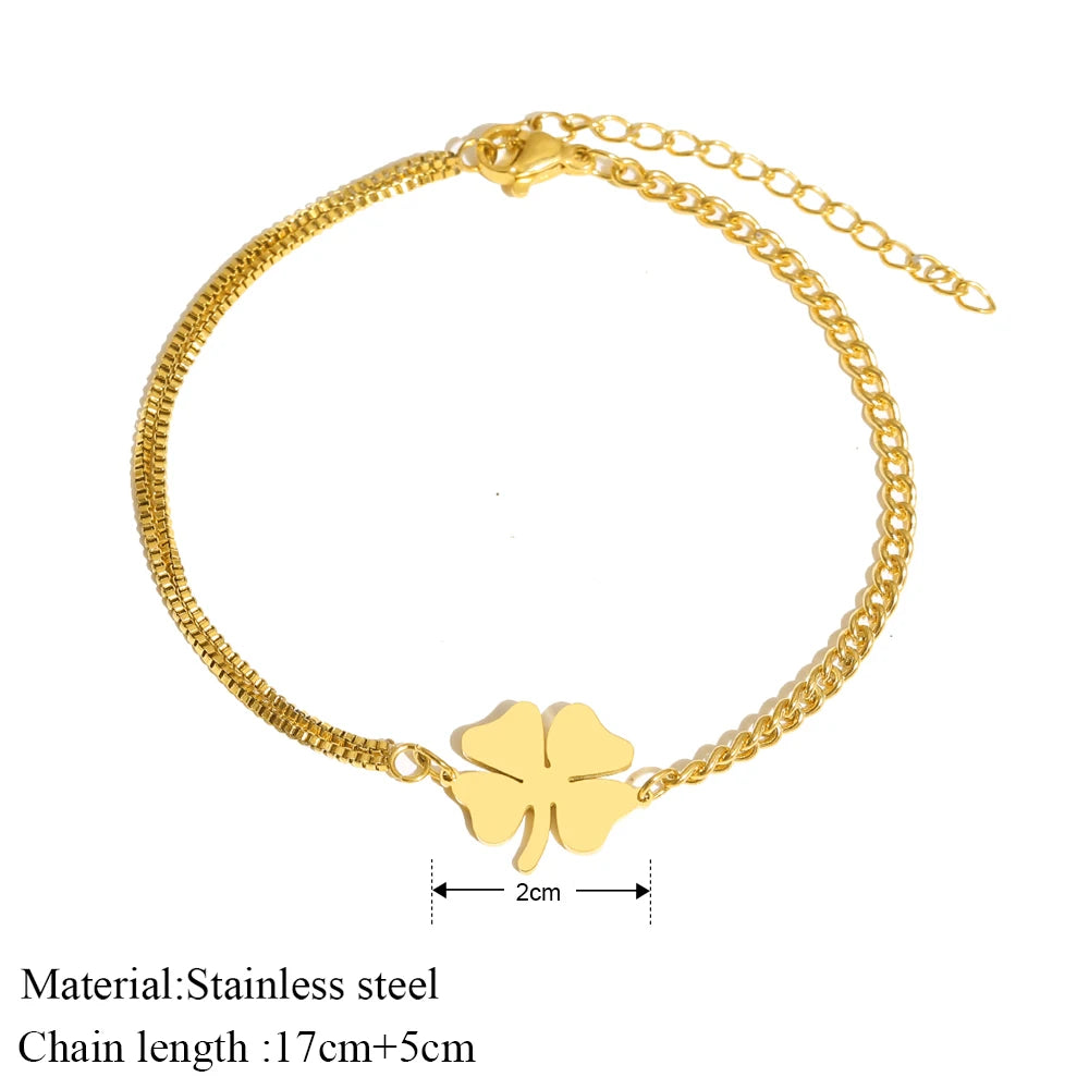 Stylish Lucky Clover Chain Bracelet – High-Quality Stainless Steel