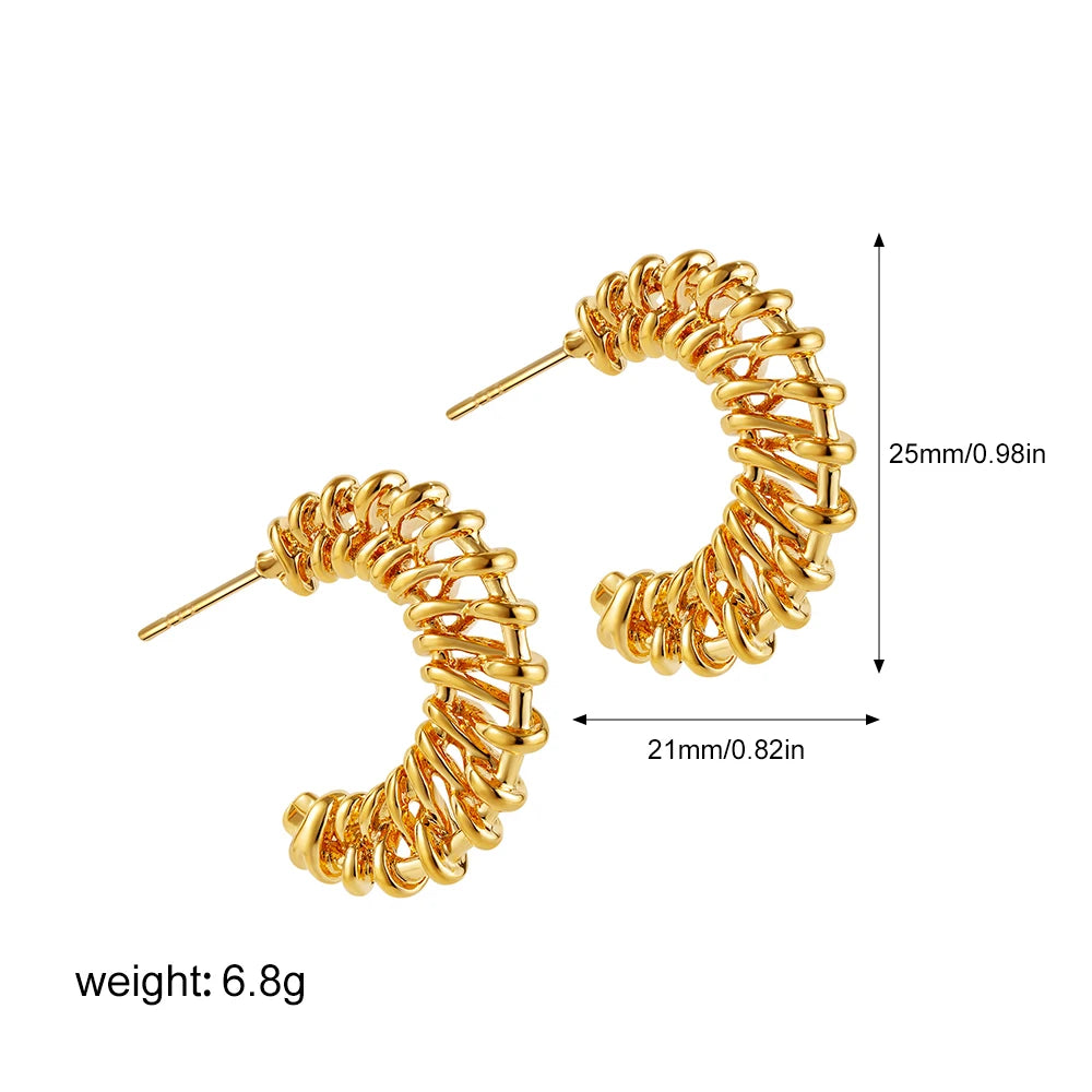 Geometric Gold & Silver Bilayer Stud Earrings – Irregular Metal Texture for Women