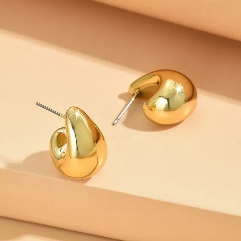 Vintage Gold Plated Teardrop Earrings – Chunky Dome Design for Women