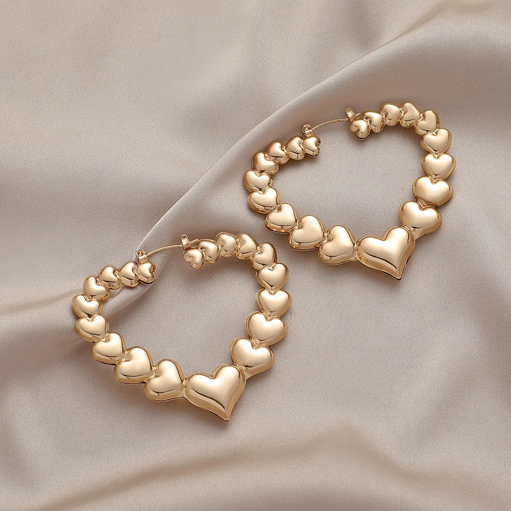 Exaggerated Heart-Shaped Bamboo Earrings for Women – Trendy Statement Jewelry, Perfect Summer Gift