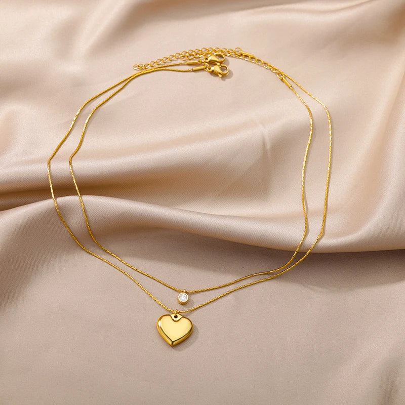 Gold Heart Multilayer Necklace