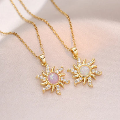 Opal Sun Pendant Necklace