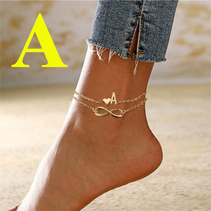 Personalized Heart Initials Anklet