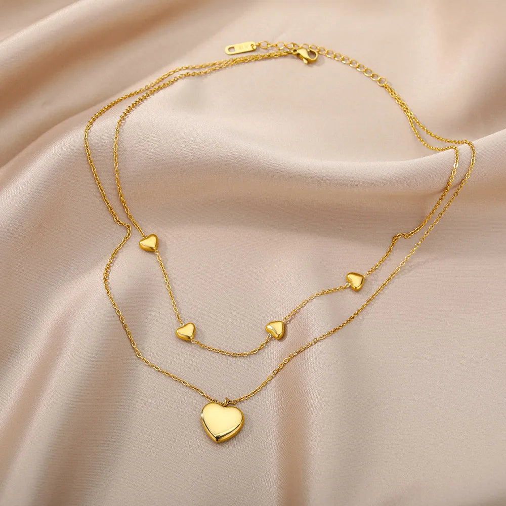 Gold Heart Multilayer Necklace