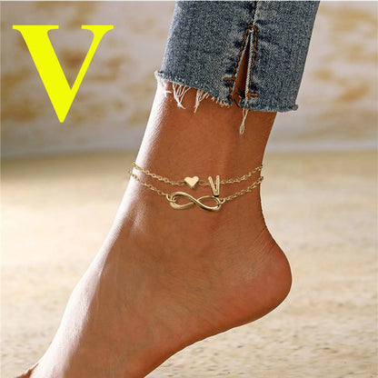 Personalized Heart Initials Anklet