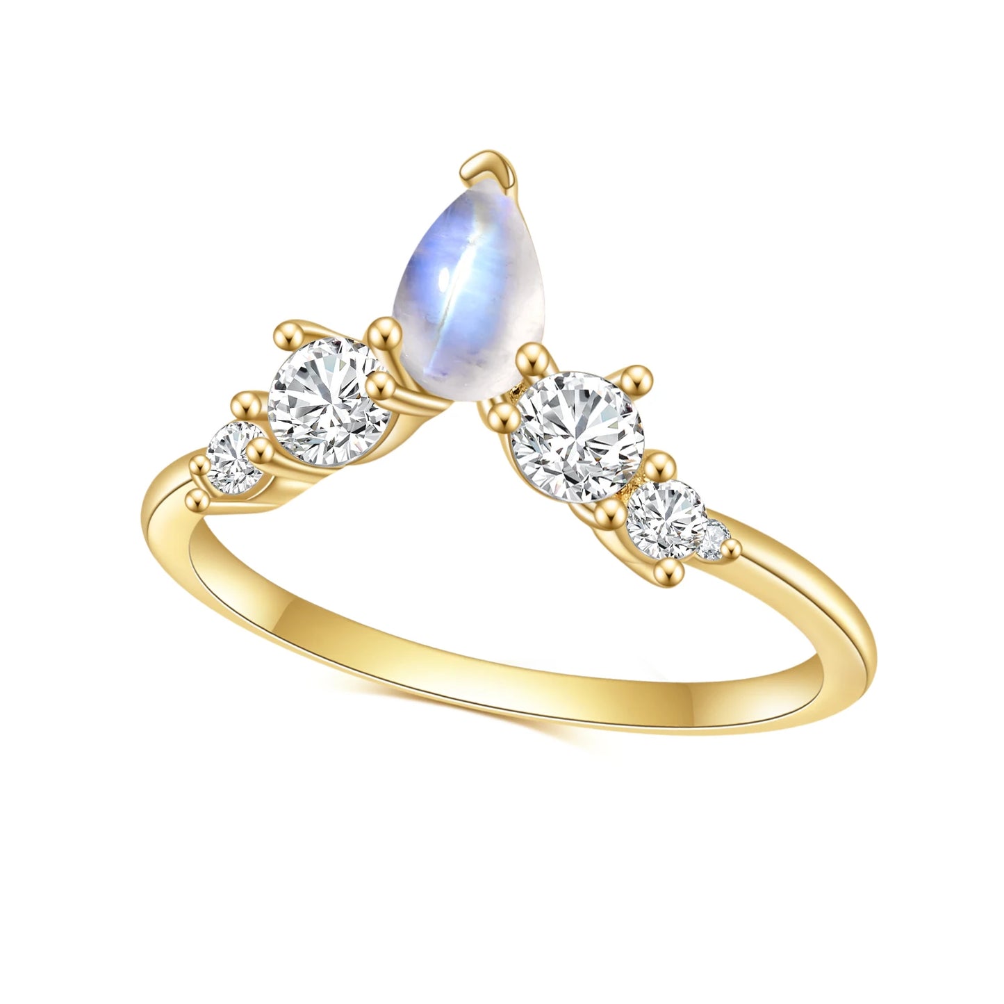 June Birthstone Rainbow Moonstone Wedding Band