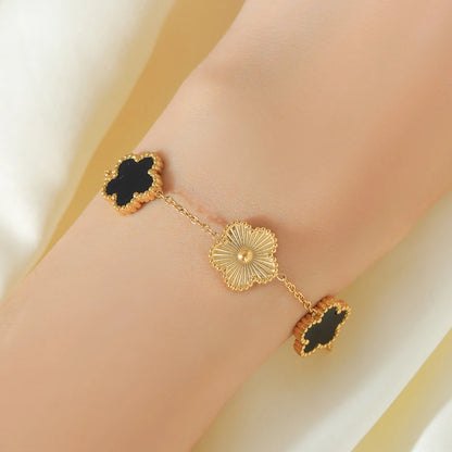 Elegant Stainless Steel Clover Bracelet – Gold Color Flower Charm Wrist Chain