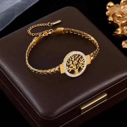 Elegant Tree of Life Bracelet – 18K Gold Plated Stainless Steel for Women