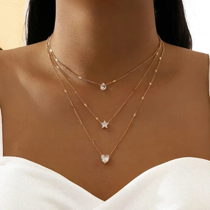 Heart & Star Crystal Pendant Necklace Set