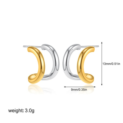 Geometric Gold & Silver Bilayer Stud Earrings – Irregular Metal Texture for Women