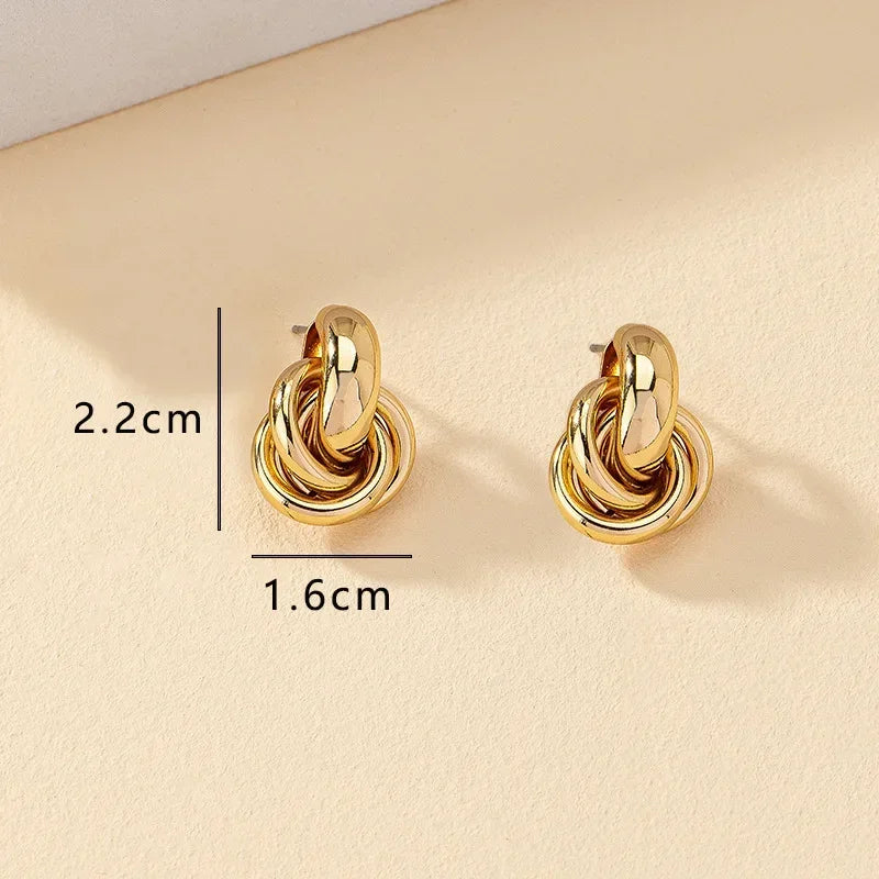 Fashionable Gold and Silver Knot Earrings – Shiny Plated Studs for Women