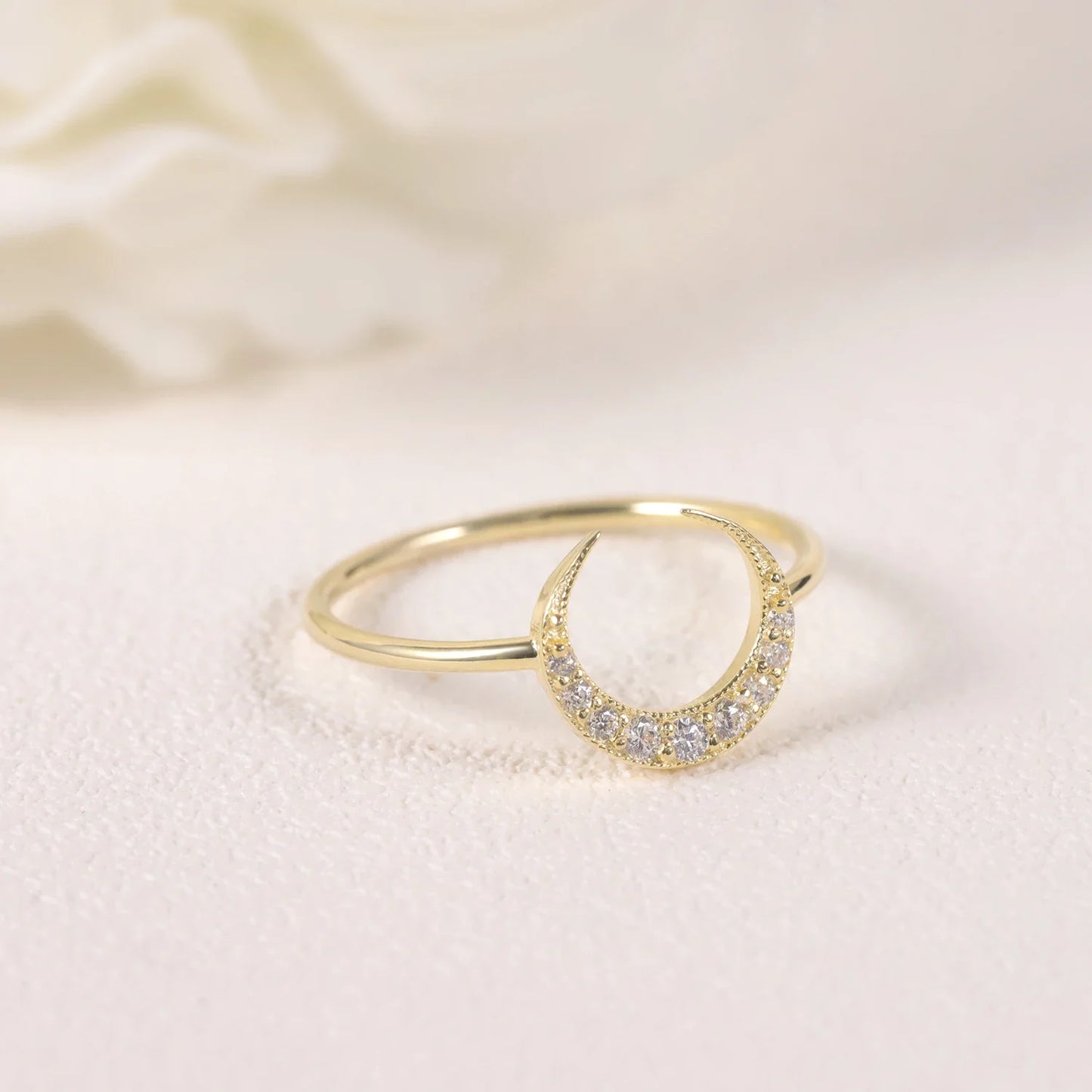 Crescent Moon Moissanite Engagement Ring