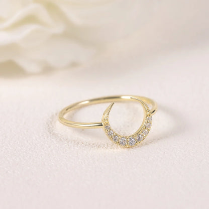 Crescent Moon Moissanite Engagement Ring