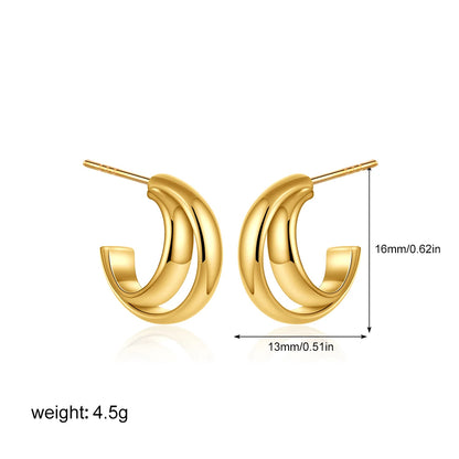 Geometric Gold & Silver Bilayer Stud Earrings – Irregular Metal Texture for Women