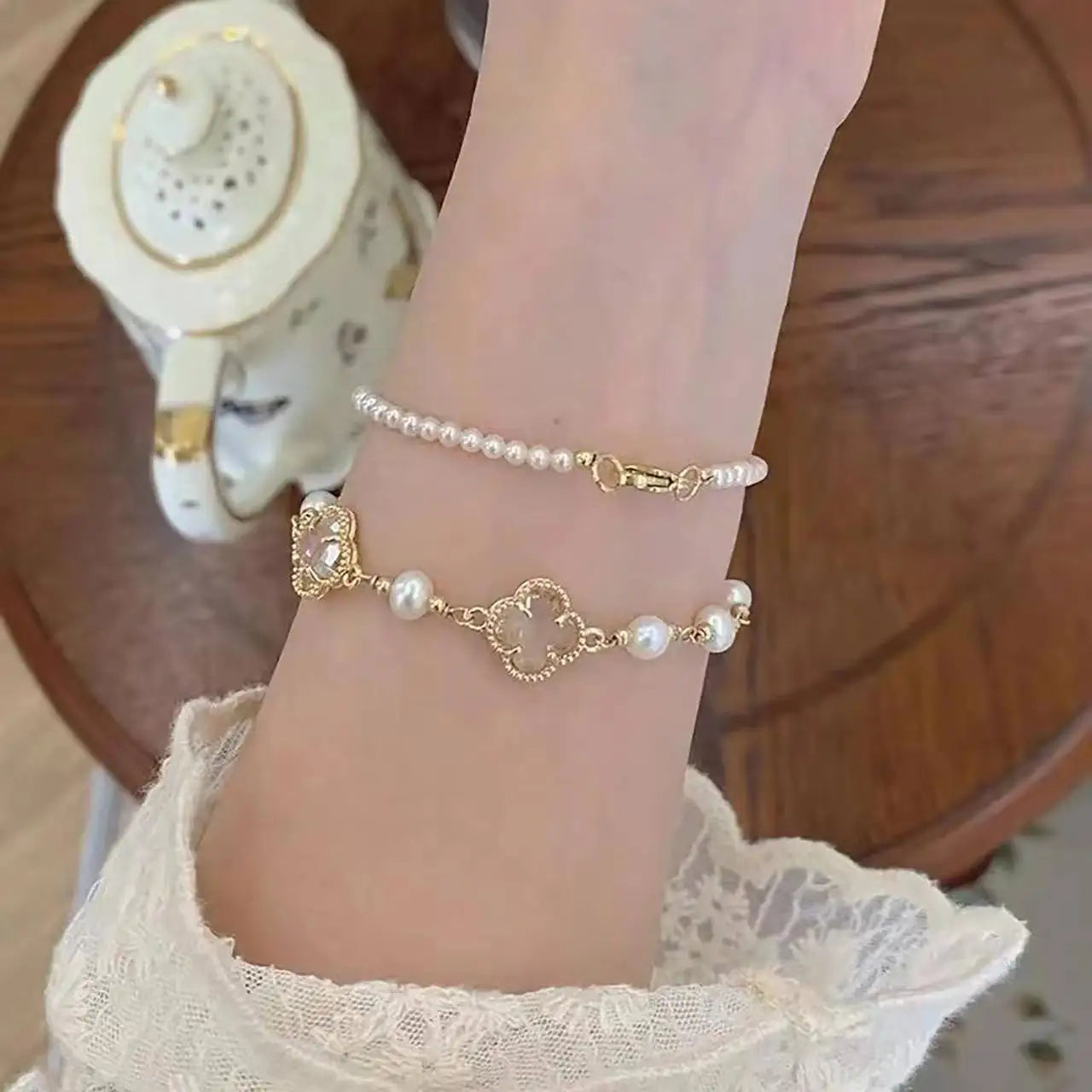 Elegant Pearl Heart Bracelet Set – Timeless Beauty & Grace