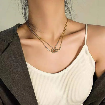 Double Layer Beaded Pendant Necklace – Stainless Steel Stacked Choker