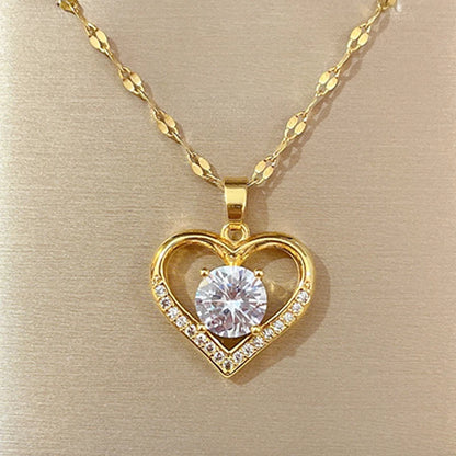 Gold Heart Pendant Necklace – Stainless Steel Romantic Jewelry