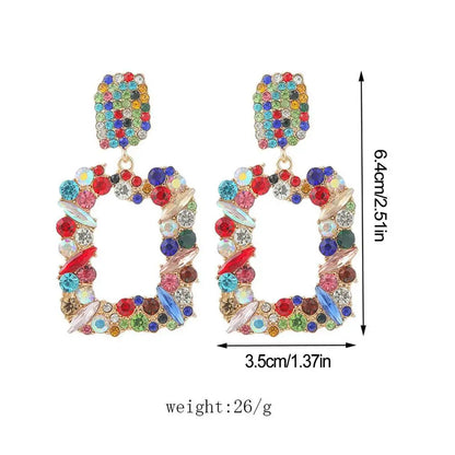 Elegant Geometric Rhinestone Drop Earrings – Multi-Color Luxury Statement Jewelry for Women