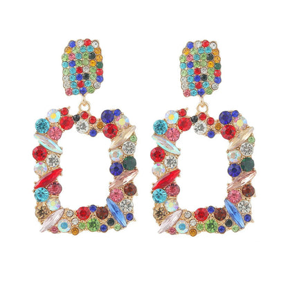 Elegant Geometric Rhinestone Drop Earrings – Multi-Color Luxury Statement Jewelry for Women