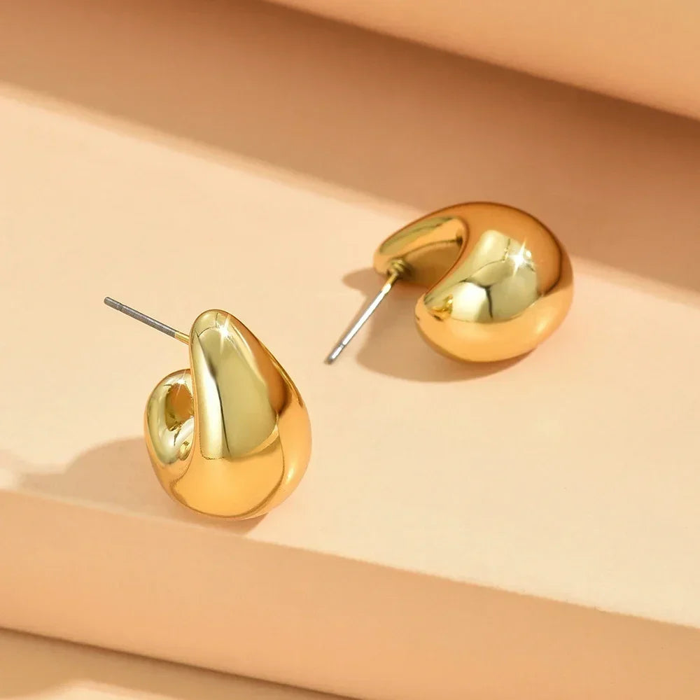 Vintage Gold Plated Teardrop Earrings – Chunky Dome Design for Women