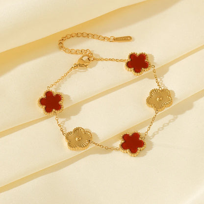 Elegant Stainless Steel Clover Bracelet – Gold Color Flower Charm Wrist Chain