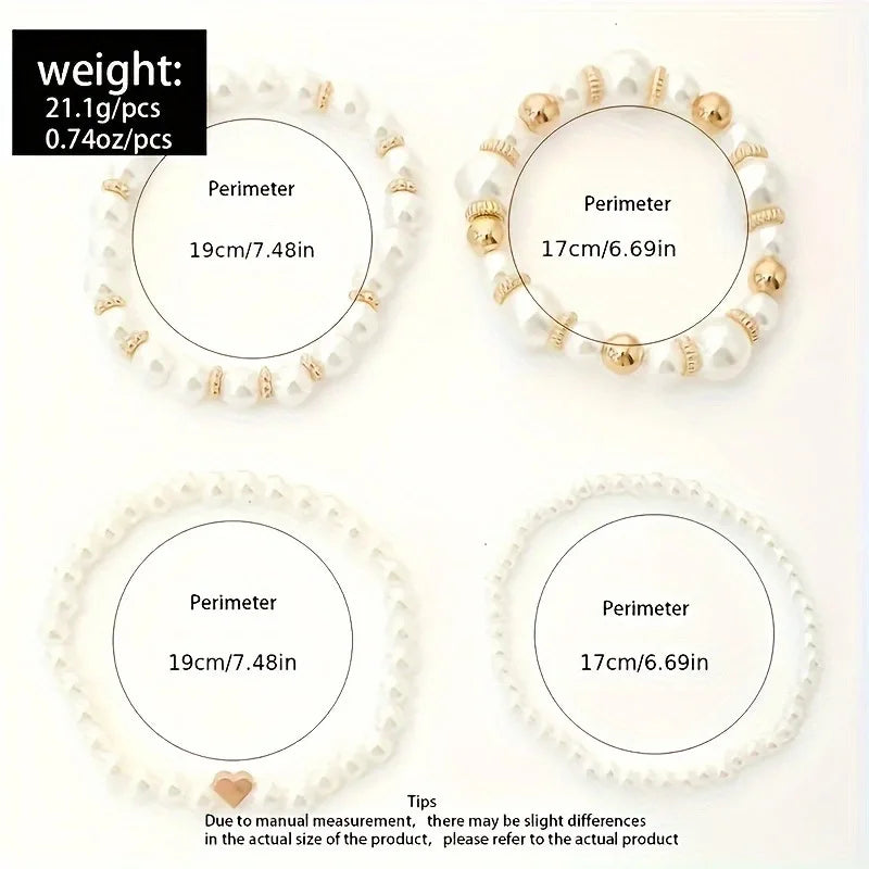 Elegant Pearl Heart Bracelet Set – Timeless Beauty & Grace