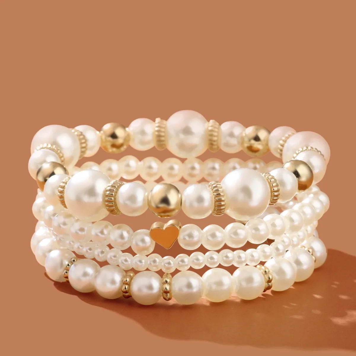 Elegant Pearl Heart Bracelet Set – Timeless Beauty & Grace