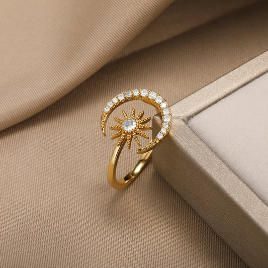 Zircon Star & Moon Adjustable Ring