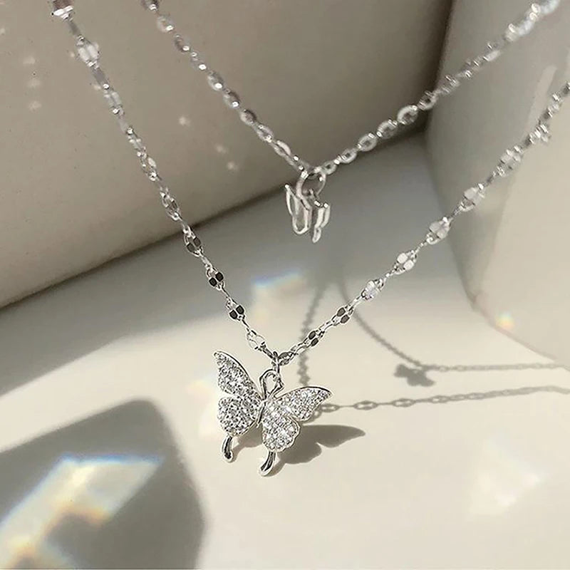 Double Layer Butterfly Pendant Necklace