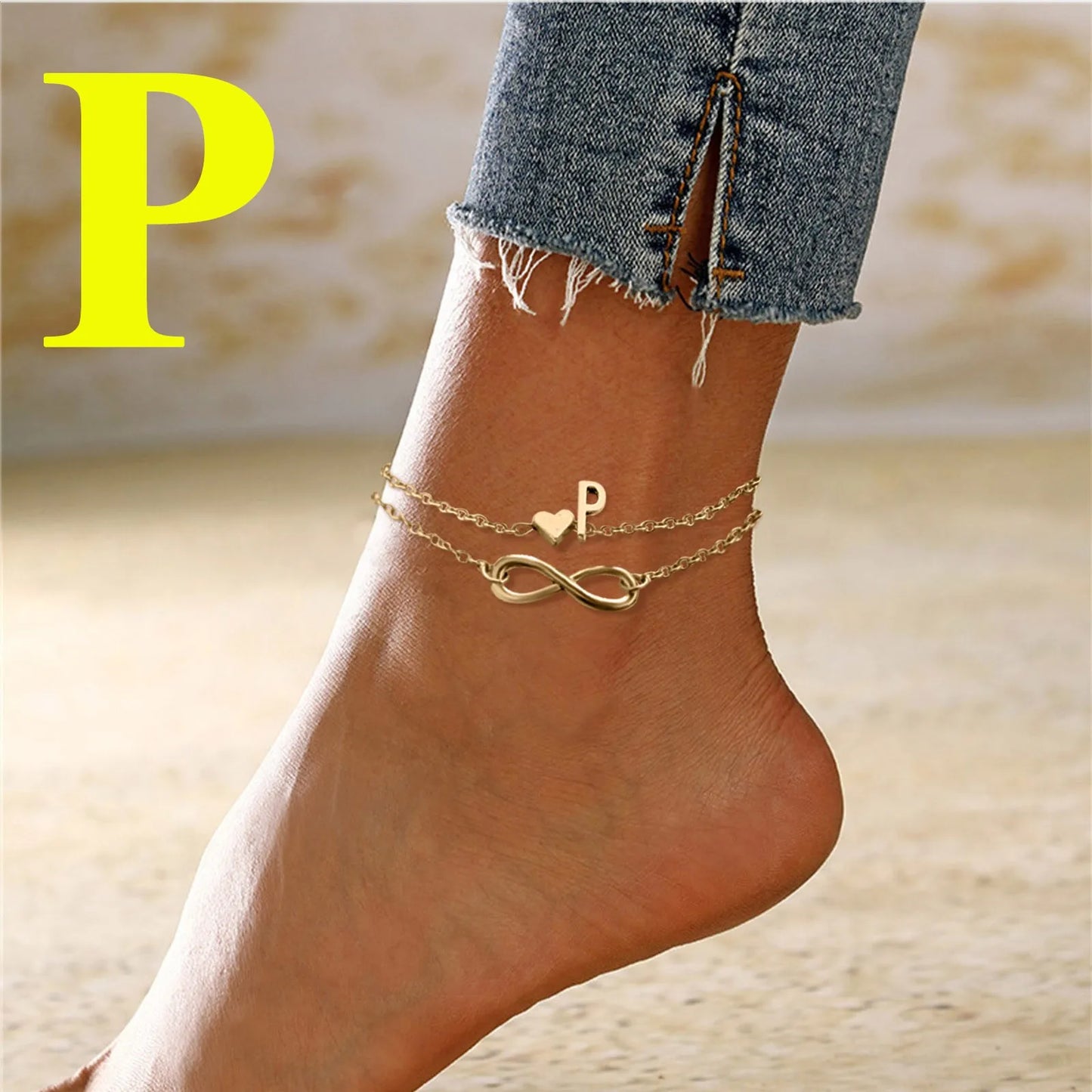 Personalized Heart Initials Anklet