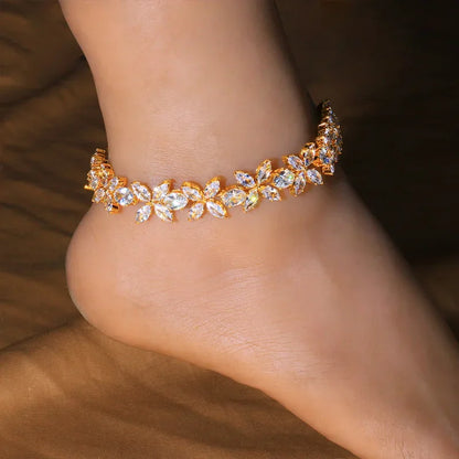 Luxury Cubic Zirconia Flower Anklet