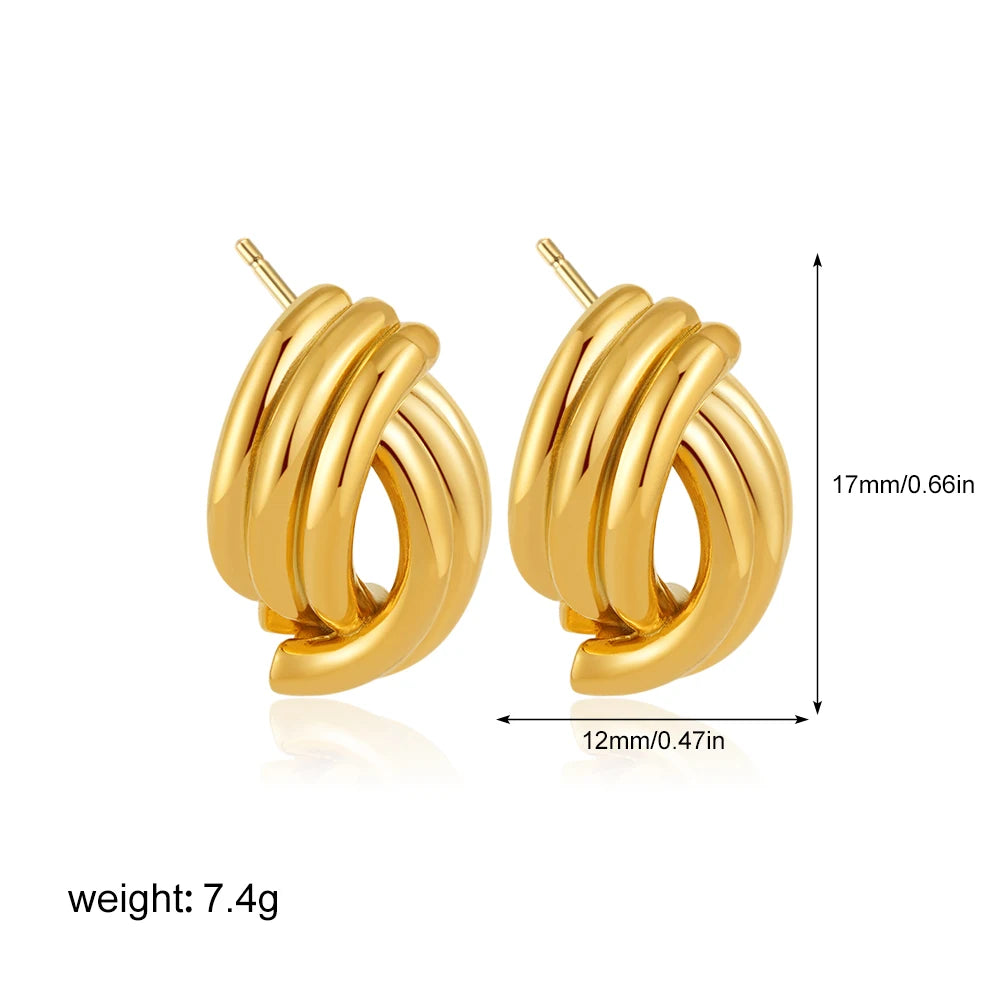 Geometric Gold & Silver Bilayer Stud Earrings – Irregular Metal Texture for Women