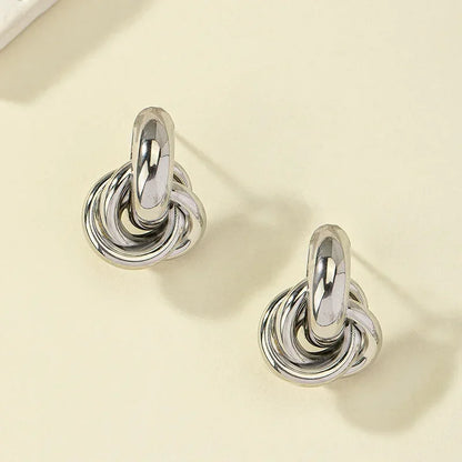 Fashionable Gold and Silver Knot Earrings – Shiny Plated Studs for Women