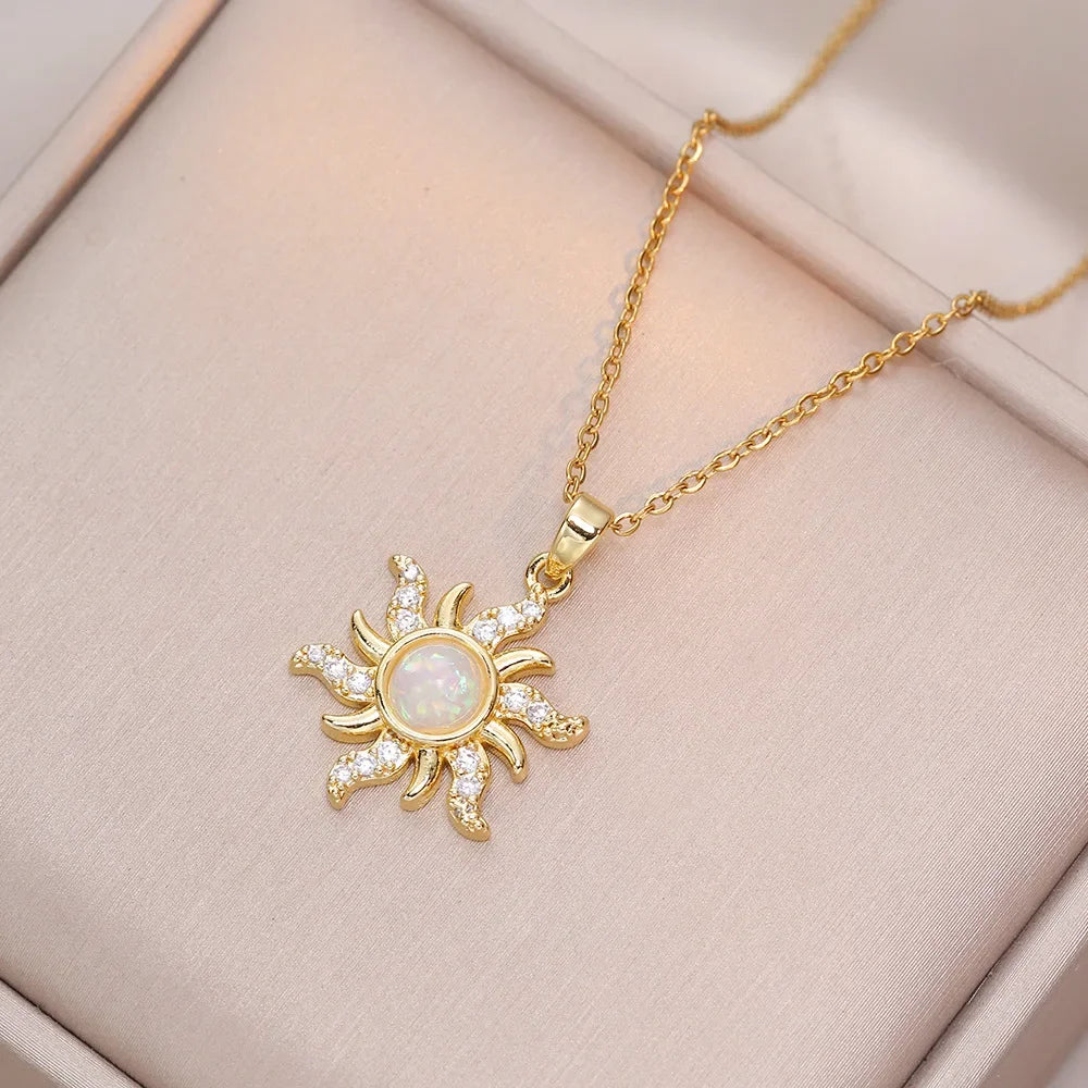 Opal Sun Pendant Necklace