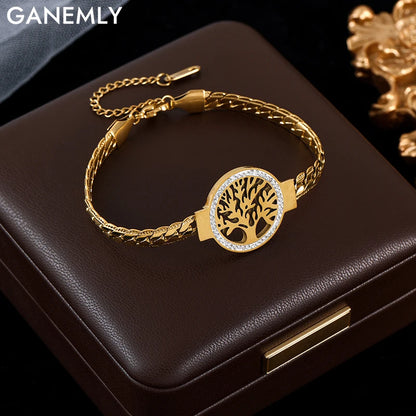 Elegant Tree of Life Bracelet – 18K Gold Plated Stainless Steel for Women