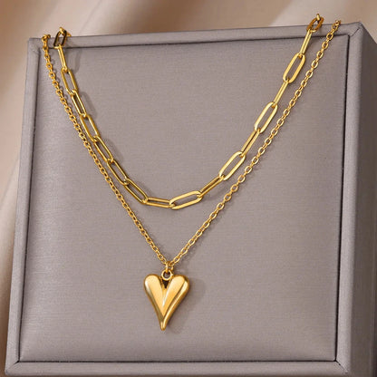 Gold Heart Multilayer Necklace