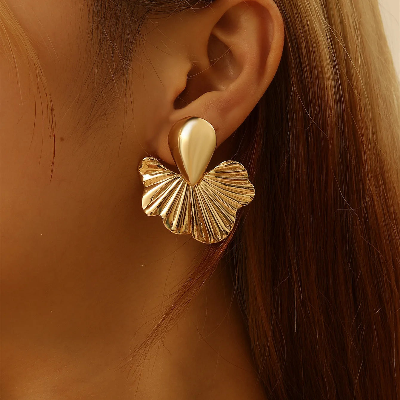 Geometric Apricot Leaves Earrings – Trendy Punk Style Drop Earrings for Women