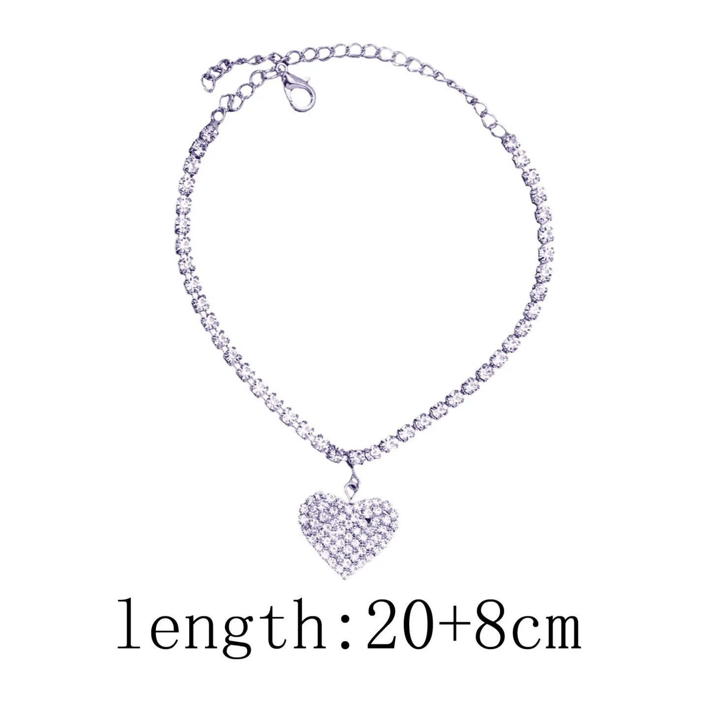 Heart Shaped Rhinestone Anklet for Women