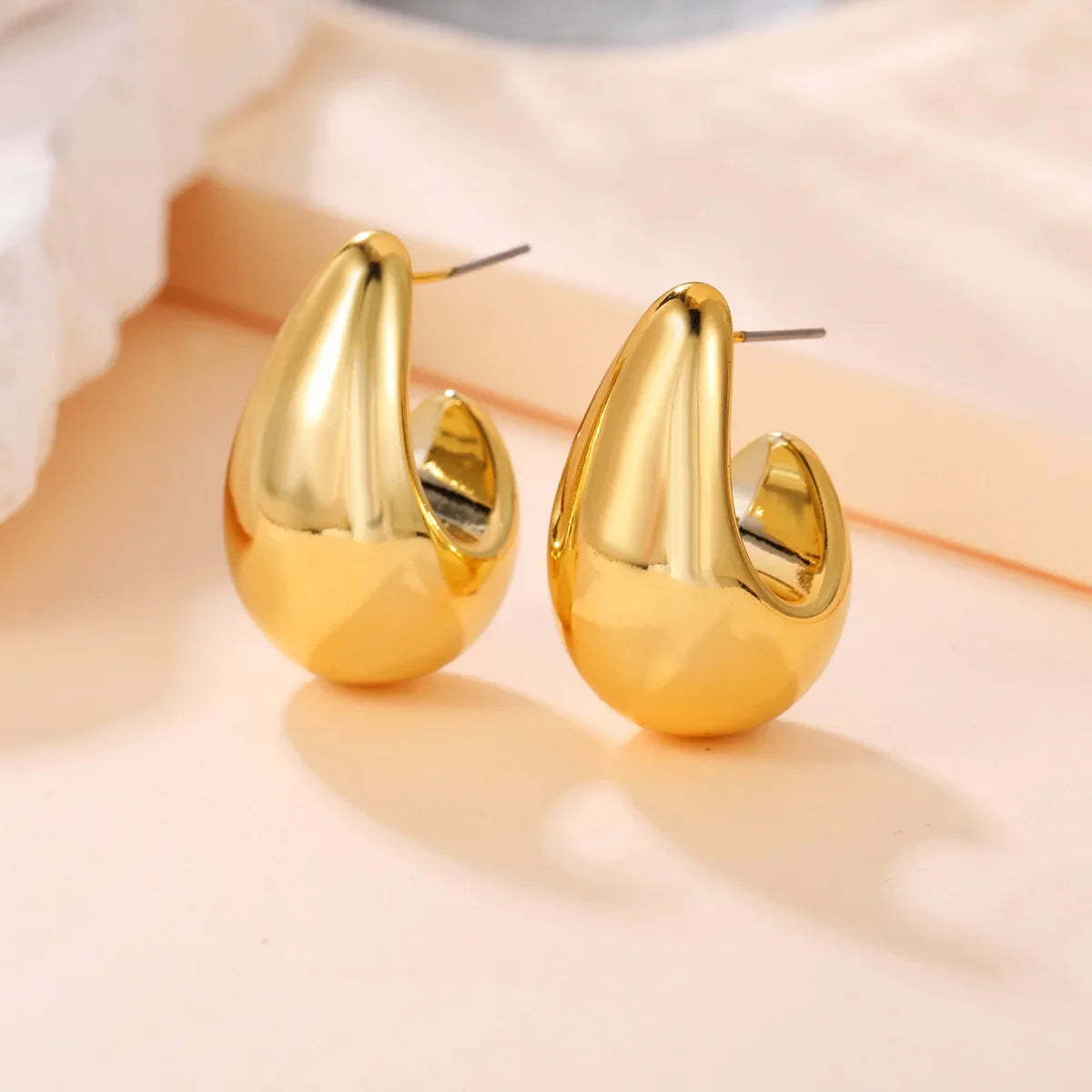 Vintage Gold Plated Teardrop Earrings – Chunky Dome Design for Women