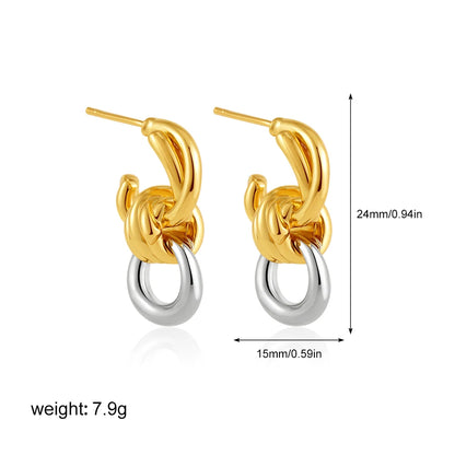 Geometric Gold & Silver Bilayer Stud Earrings – Irregular Metal Texture for Women