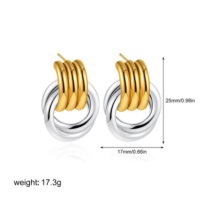 Geometric Gold & Silver Bilayer Stud Earrings – Irregular Metal Texture for Women