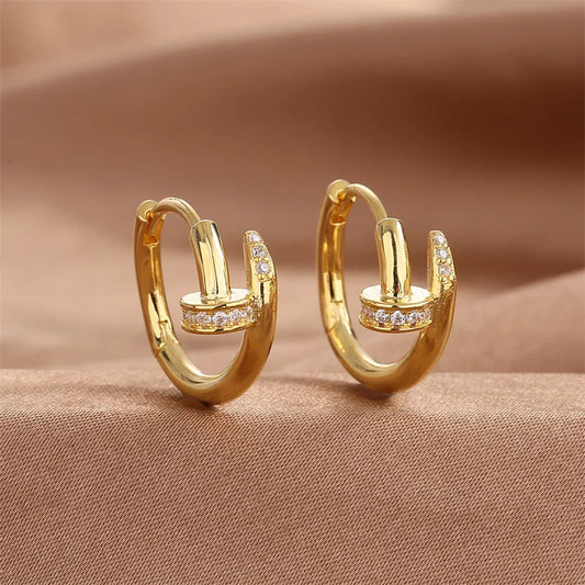 Silver-Plated Zircon Hoop Earrings – Trendy Minimalist Jewelry for Women