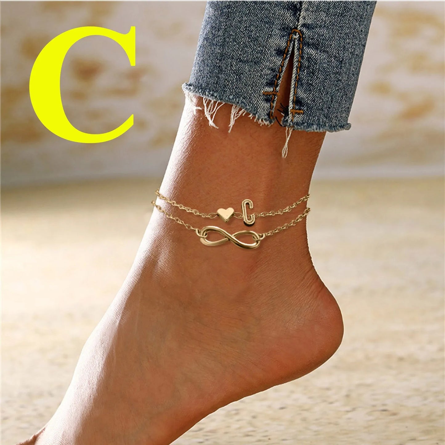 Personalized Heart Initials Anklet