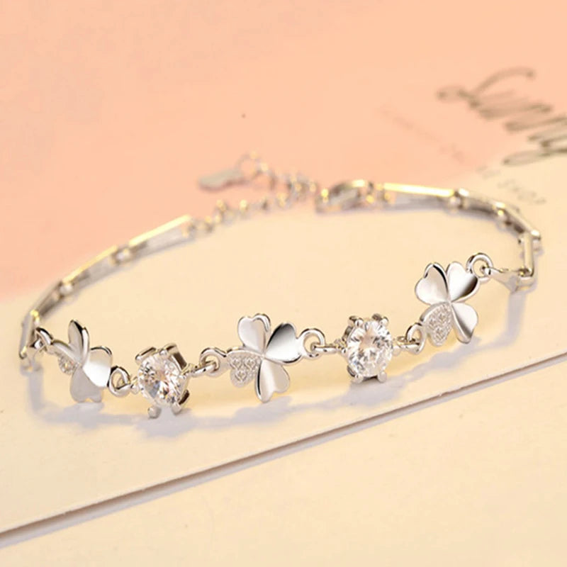 Crystal Four-Leaf Clover Bracelet – A Symbol of Luck & Elegance