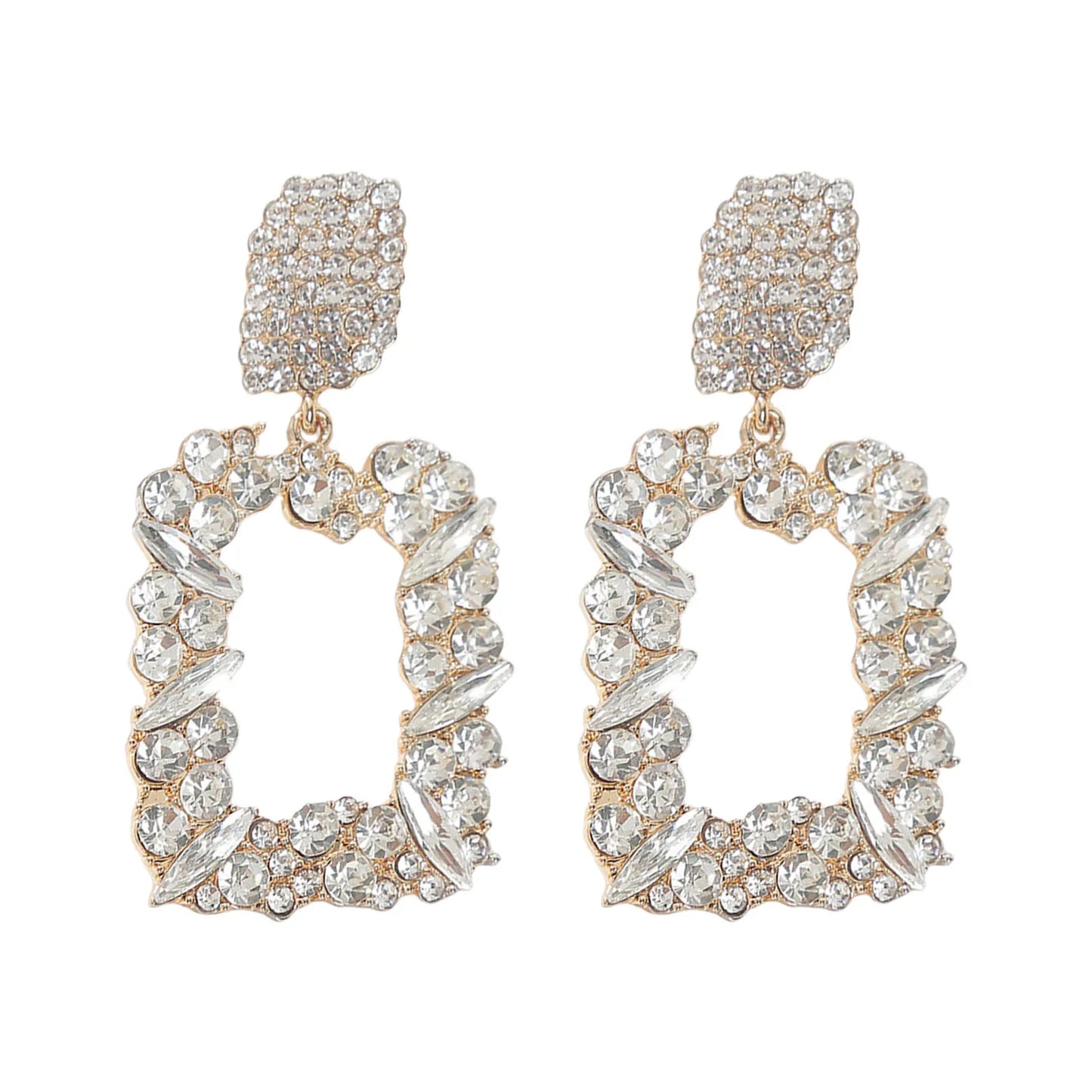 Elegant Geometric Rhinestone Drop Earrings – Multi-Color Luxury Statement Jewelry for Women