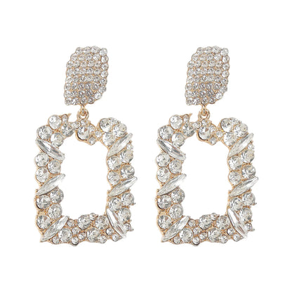 Elegant Geometric Rhinestone Drop Earrings – Multi-Color Luxury Statement Jewelry for Women