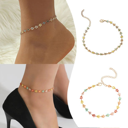 Flower Charm Sterling Silver Anklet for Women